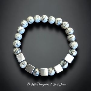Map Stone Jasper & Hematite Men's Bracelet - Natural Stone Crystals